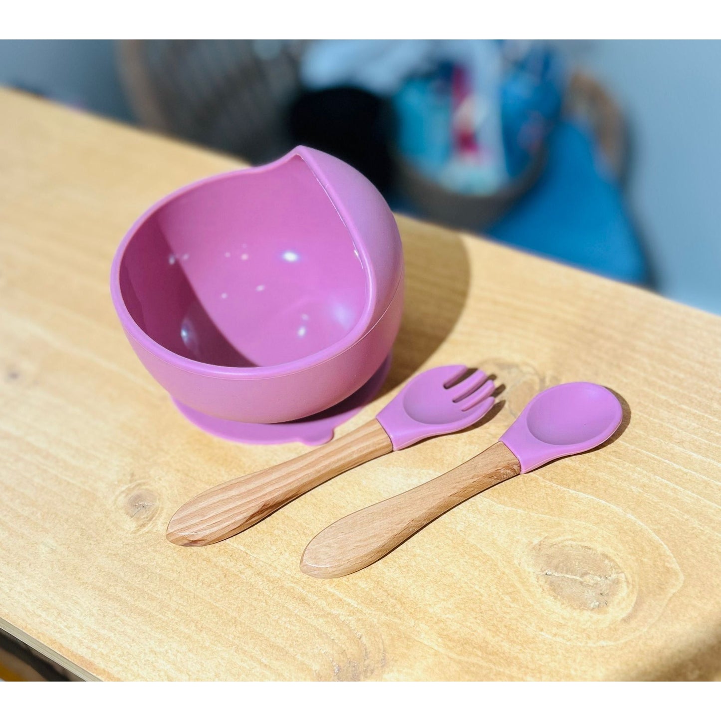 Silicone Baby Bowl with Cutlery (Cream, Pink, Blue & Sage)