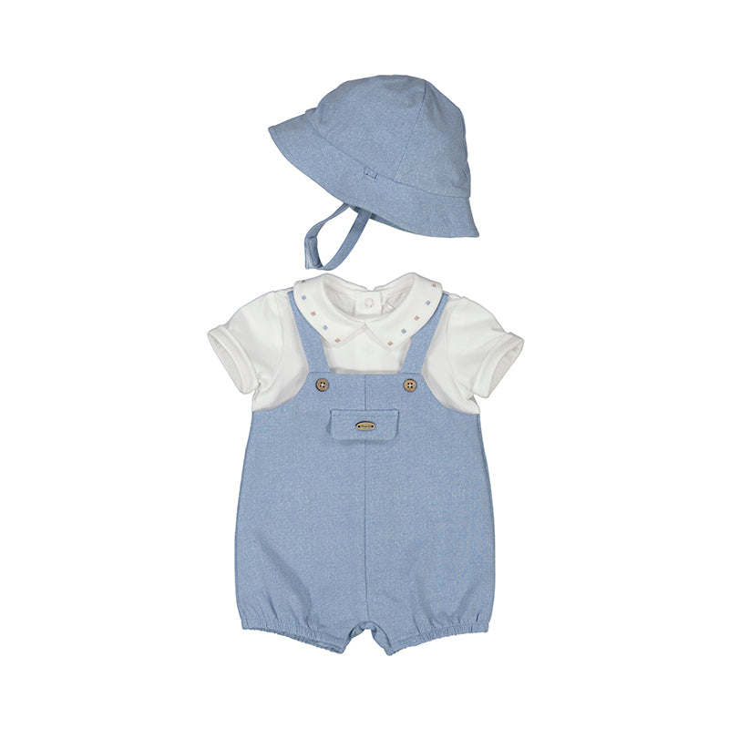 Mayoral Blue Dungaree with Hat Set