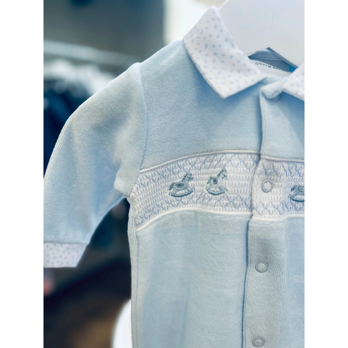 Dandelion Rocking Horse Smocked Velour Sleepsuit