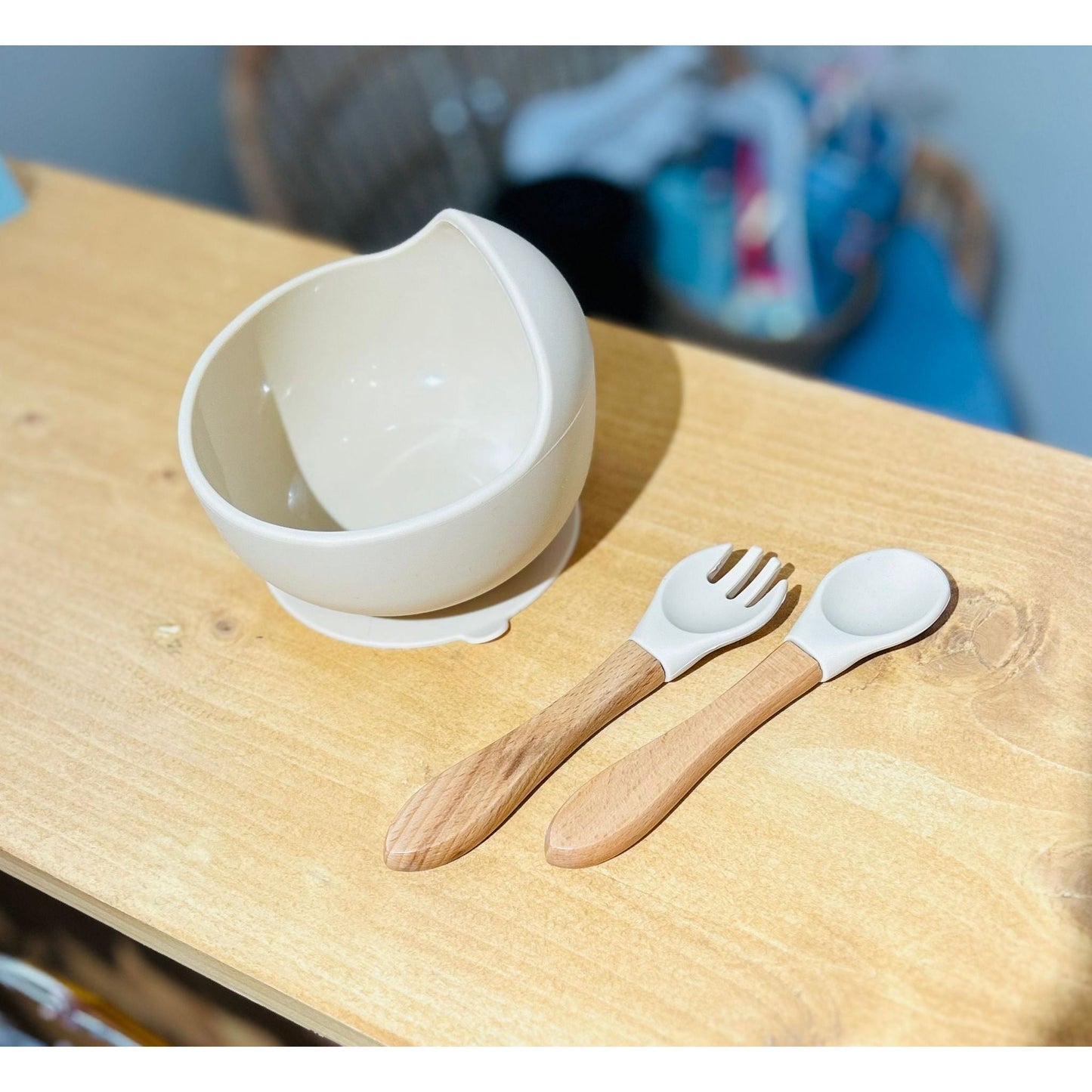 Silicone Baby Bowl with Cutlery (Cream, Pink, Blue & Sage)