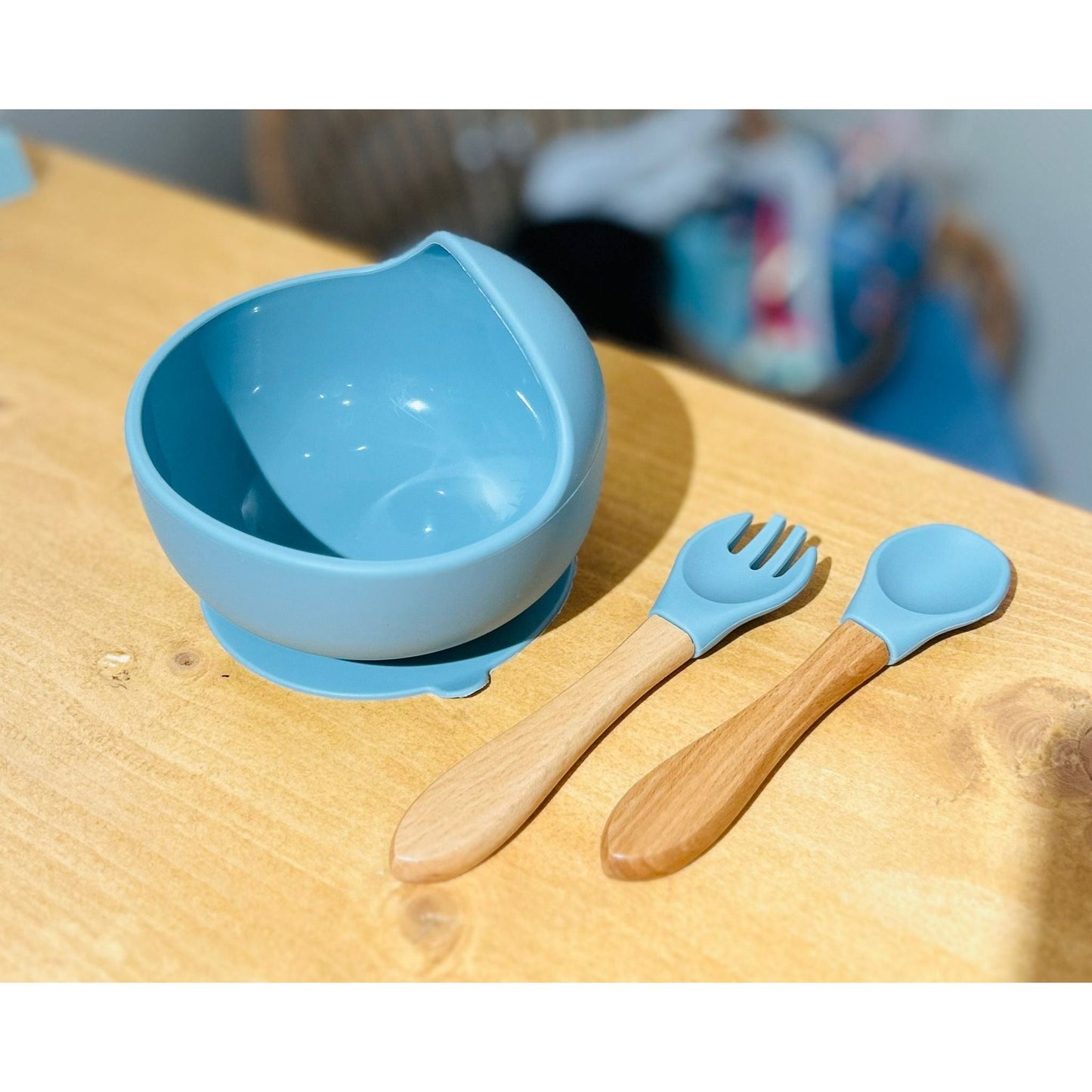 Silicone Baby Bowl with Cutlery (Cream, Pink, Blue & Sage)