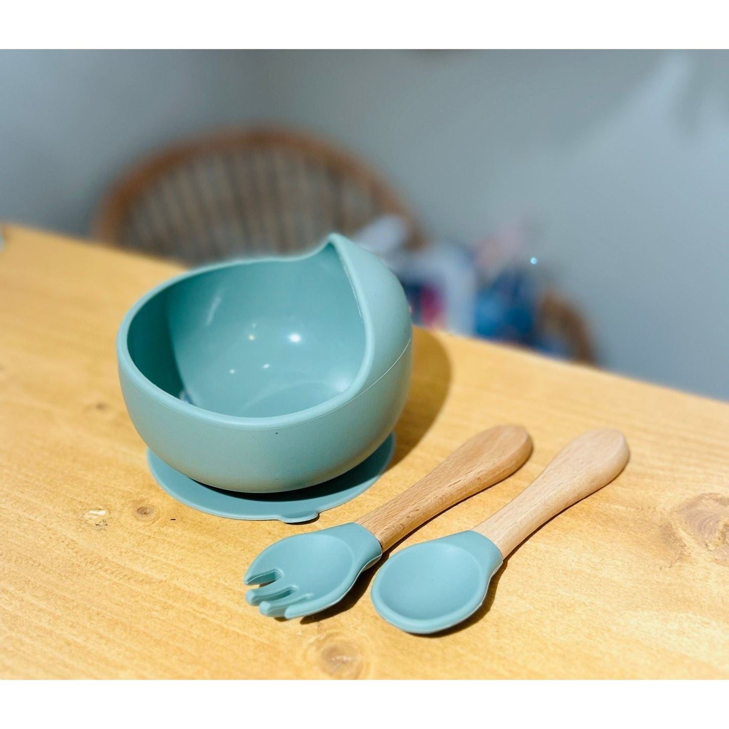 Silicone Baby Bowl with Cutlery (Cream, Pink, Blue & Sage)