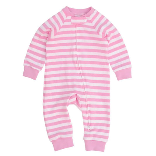 Zippy Up Candy Pink and White Stripe Footless Babygrow